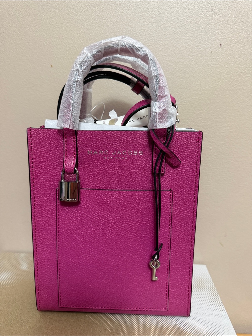 Marc Jacobs Hot Pink Pebbled Leather Tote with Silver Hardware